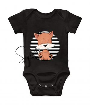 Patch / Aufnäher  - Streifen schwarz weiß - Fuchs sitzend
